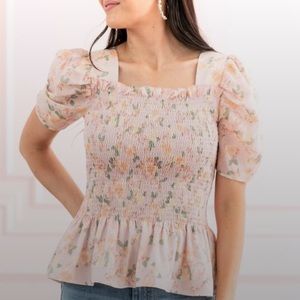 Rachel Parcell Smocked Peplum Top with Square Neck